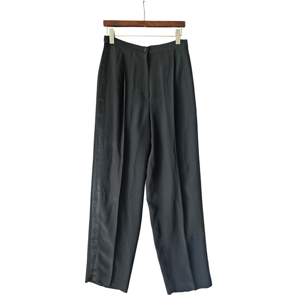 Alfani Black High Waist Pleated Wide Leg Tuxedo Striped Dress‎ Pants Size 10 NWT